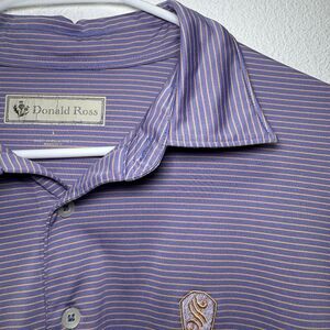 Donald Ross Polo Golf Size Large Short Sleeve Shirt Purple Striped - 1928 Logo